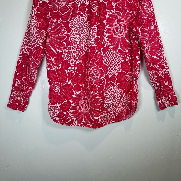 Talbots Long Sleeve Pink Floral Linen Shirt Size Small Petite - Picture 10 of 14